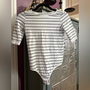 Free People Black and White Striped Bodysuit